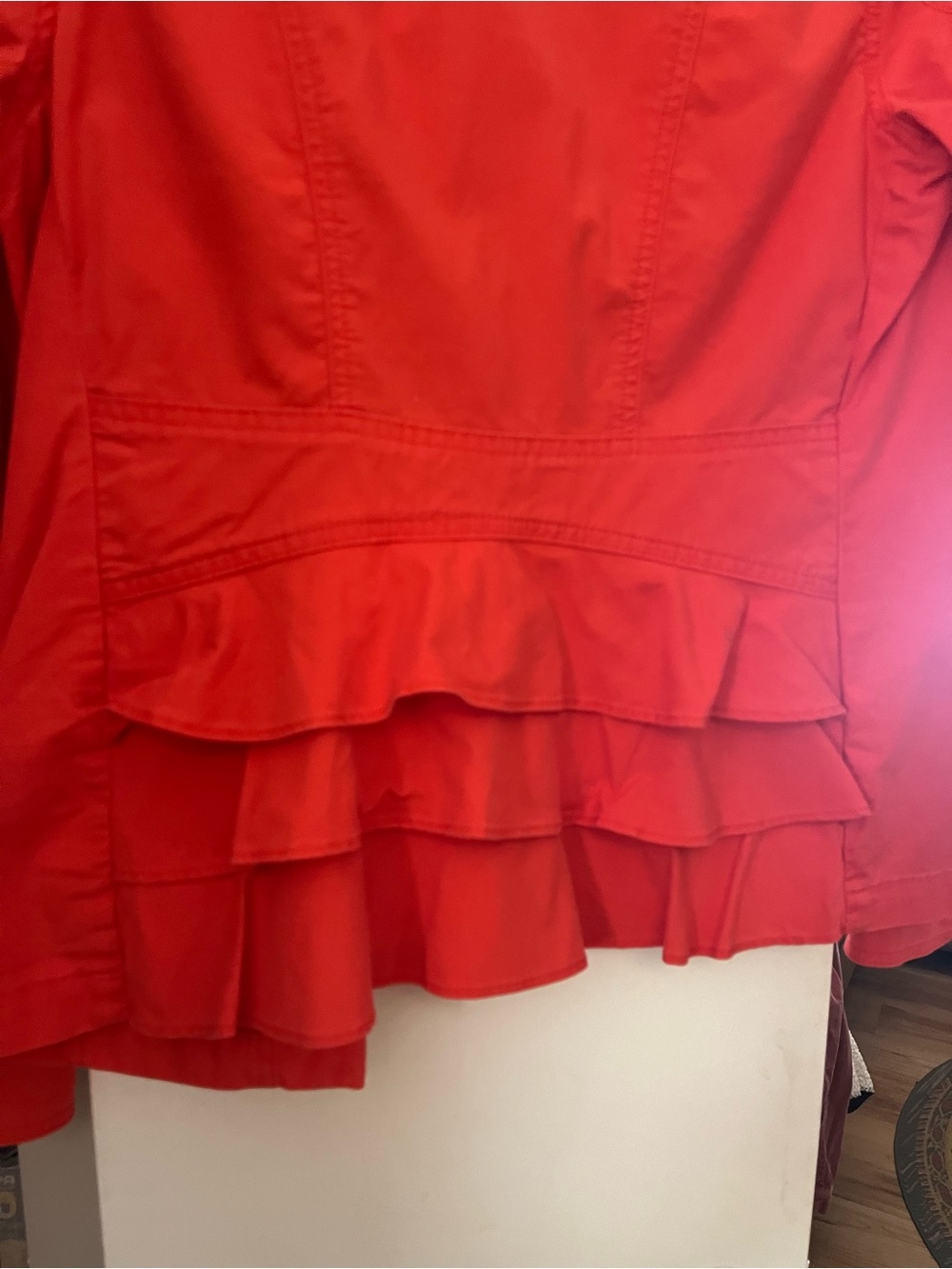 CAbi Style #727 Taylor Utility Jacket Ruffle Back Lobster Orange Sz Medium M - Picture 7 of 7